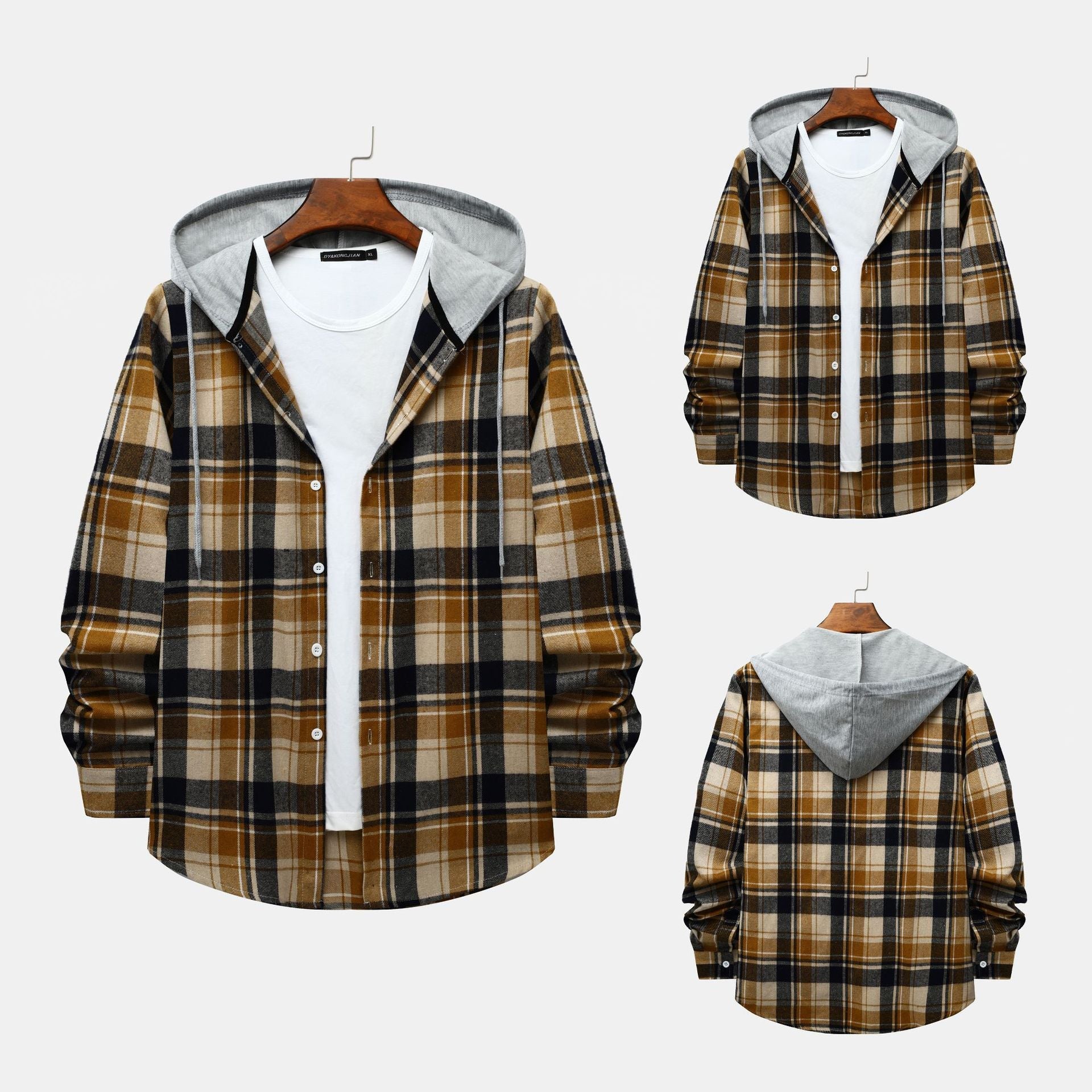 Herren Karierte Hemdjacke mit Kapuze und bequemer Passform
