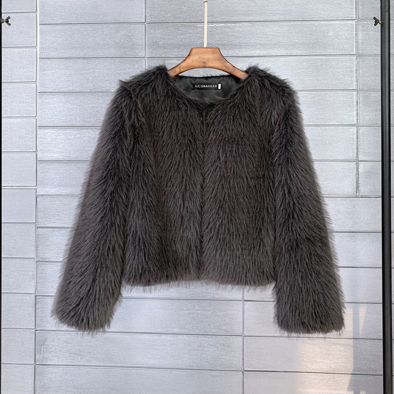 Damen Flauschige Kurzjacke aus hochwertigem Kunstfell mit eleganten Ärmeln R&B