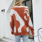 Damen kuscheliger Oversized Pullover mit Knopfdetails und kreativem Muster