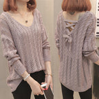 Damen Strickpullover mit Off-Shoulder-Design und Rückenschnürung