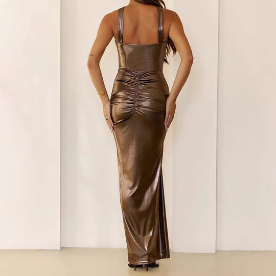 Damen Elegantes ärmelloses Maxikleid mit drapierten Details R&B
