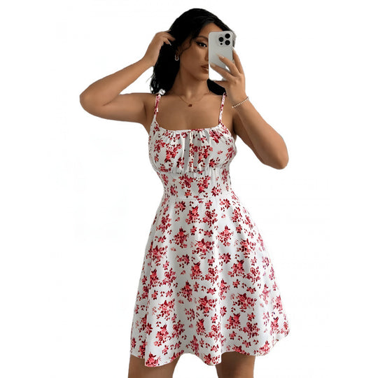 Damen Blumenkleid mit verstellbaren Spaghetti-Trägern und femininem Schnitt R&B