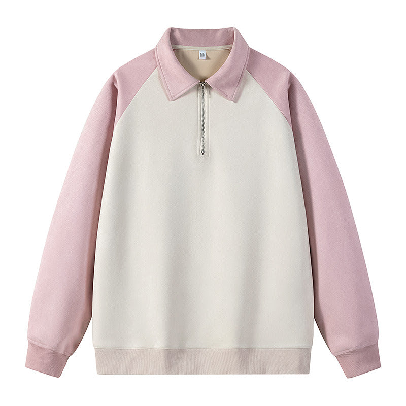 Damen stylischer Sweat-Pullover mit Kragen und halbseitigem Reißverschluss R&B