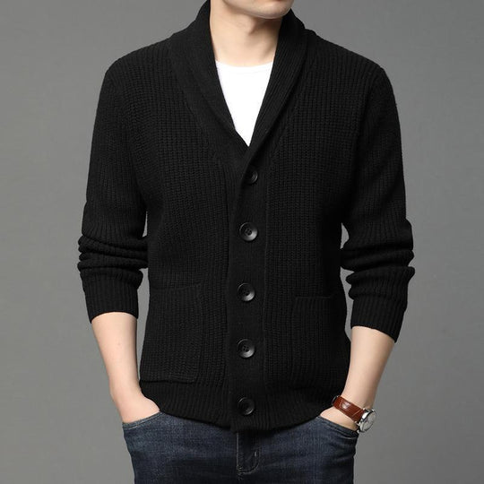 Herren kuschelige Strickjacke mit schickem Kragen und funktionalen Taschen R&B