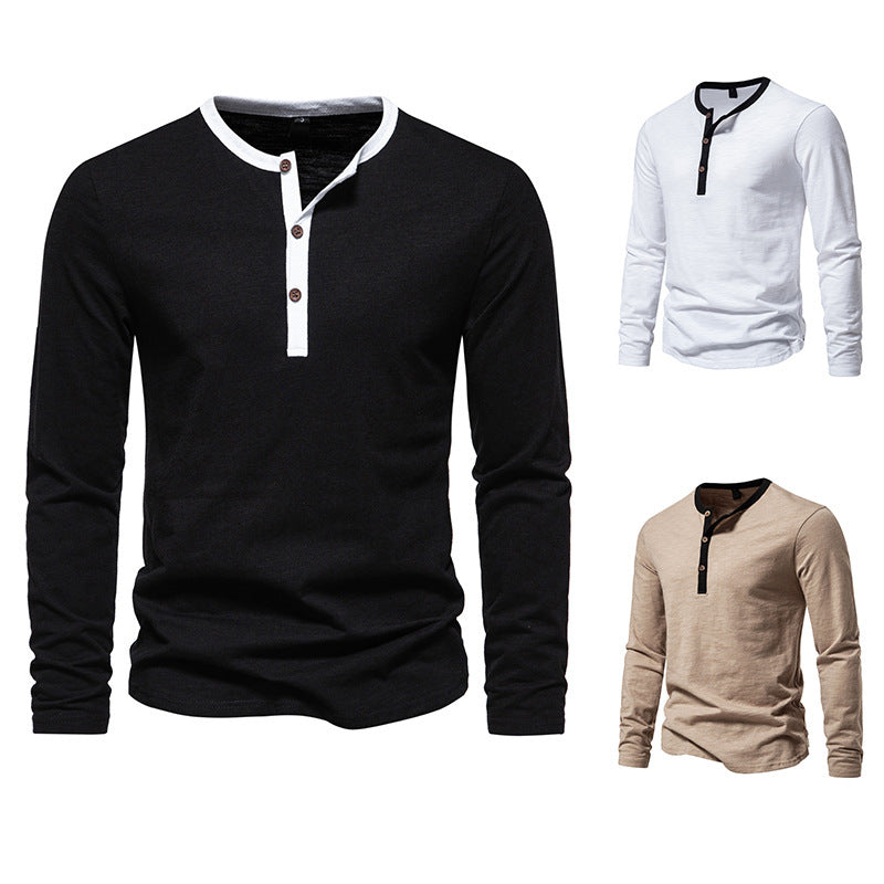 Herren langärmliges Henley-Shirt mit kontrastierendem Kragen R&B