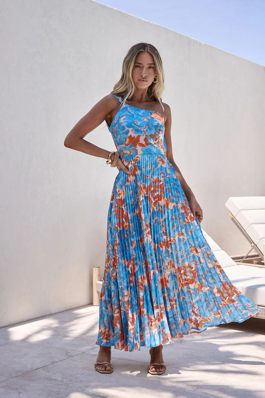 Damen Maxikleid mit schwingendem Faltenrock und femininem Floral-Design R&B