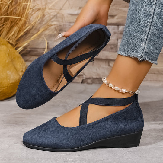 Damen elegante Ballerinas mit modischen Kreuzriemen und bequemem Wedge-Absatz R&B
