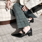 Damen elegante Slingback-Pumps mit breitem Riemen und blockiertem Absatz R&B