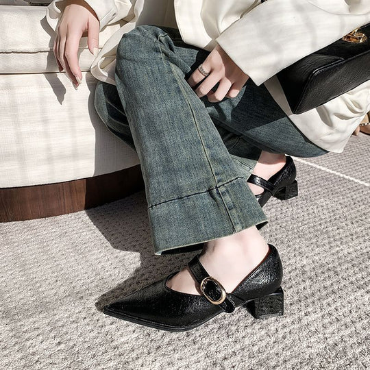 Damen elegante Slingback-Pumps mit breitem Riemen und blockiertem Absatz R&B