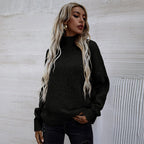 Damen Strickpullover mit hohem Kragen und lässigem Schnitt R&B