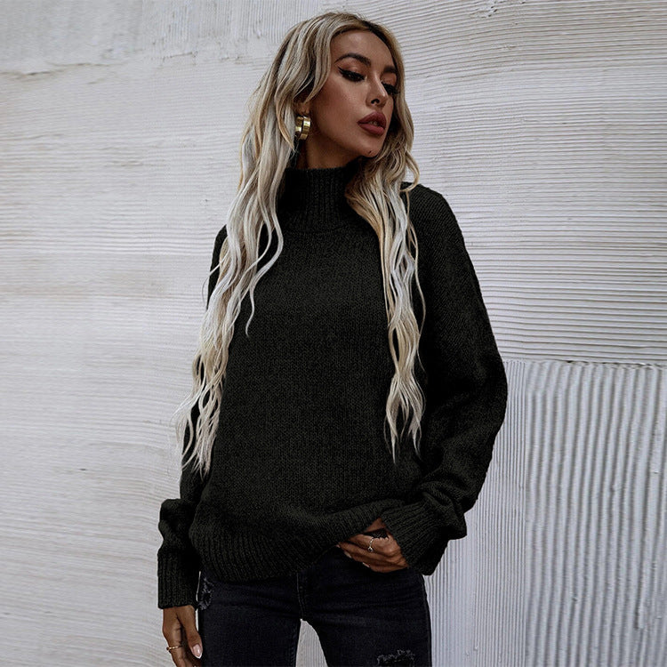 Damen Strickpullover mit hohem Kragen und lässigem Schnitt R&B