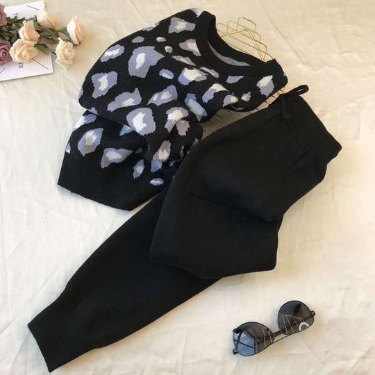Damen stylisches Freizeitstrickset mit hohem Kragen R&B