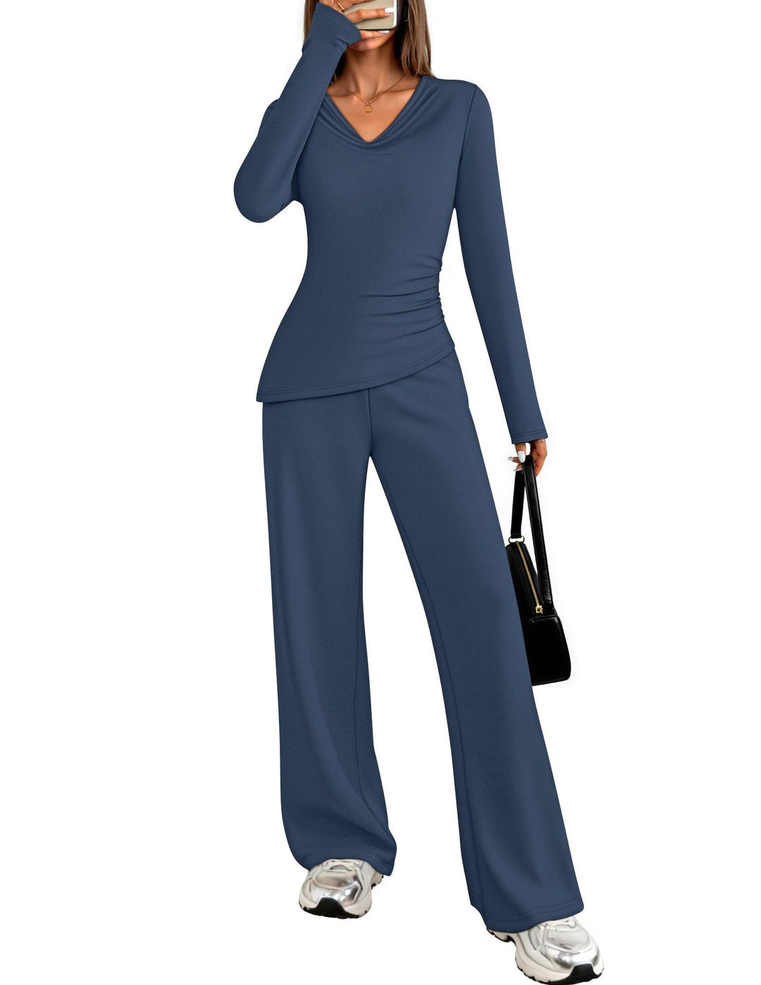 Damen Elegantes Freizeit-Set mit figurschmeichelndem Oberteil und weit geschnittenen Hosen R&B