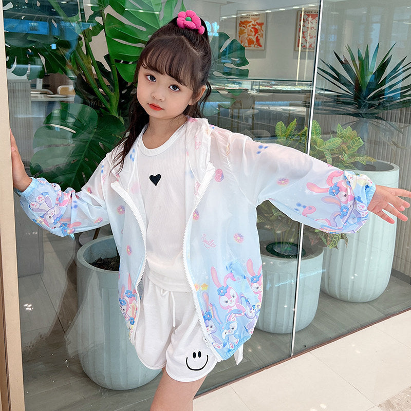 Damen nan leichte transparente Regenjacke für Mädchen mit Kapuze und verspieltem Cartoon-Print R&B
