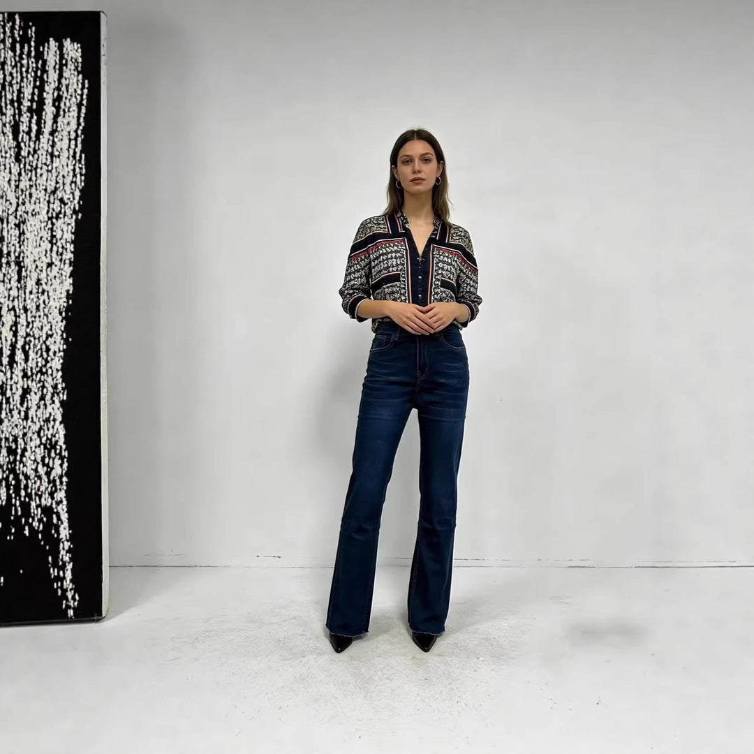 Damen hoch taillierte Bootcut Jeans im eleganten Design R&B
