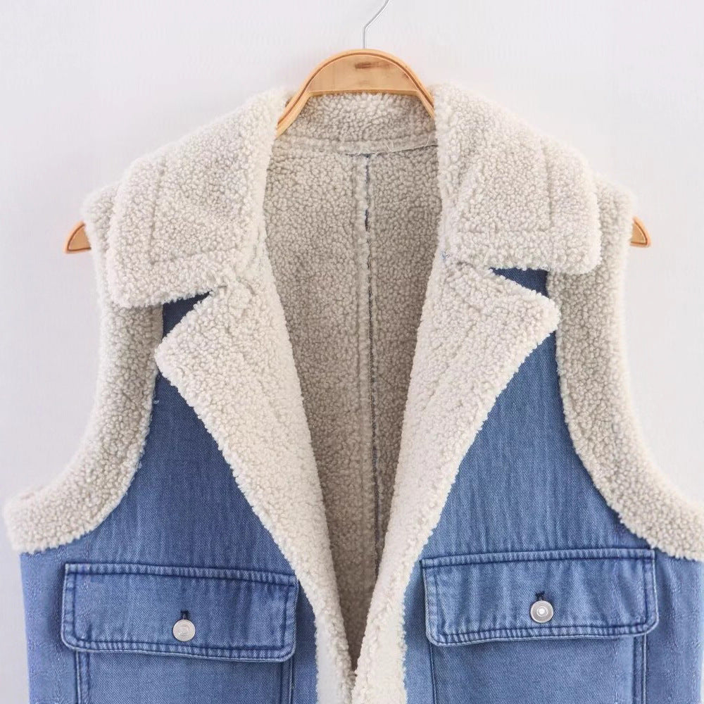 Damen Weste im Vintage-Style aus Denim mit Fleecefutter R&B