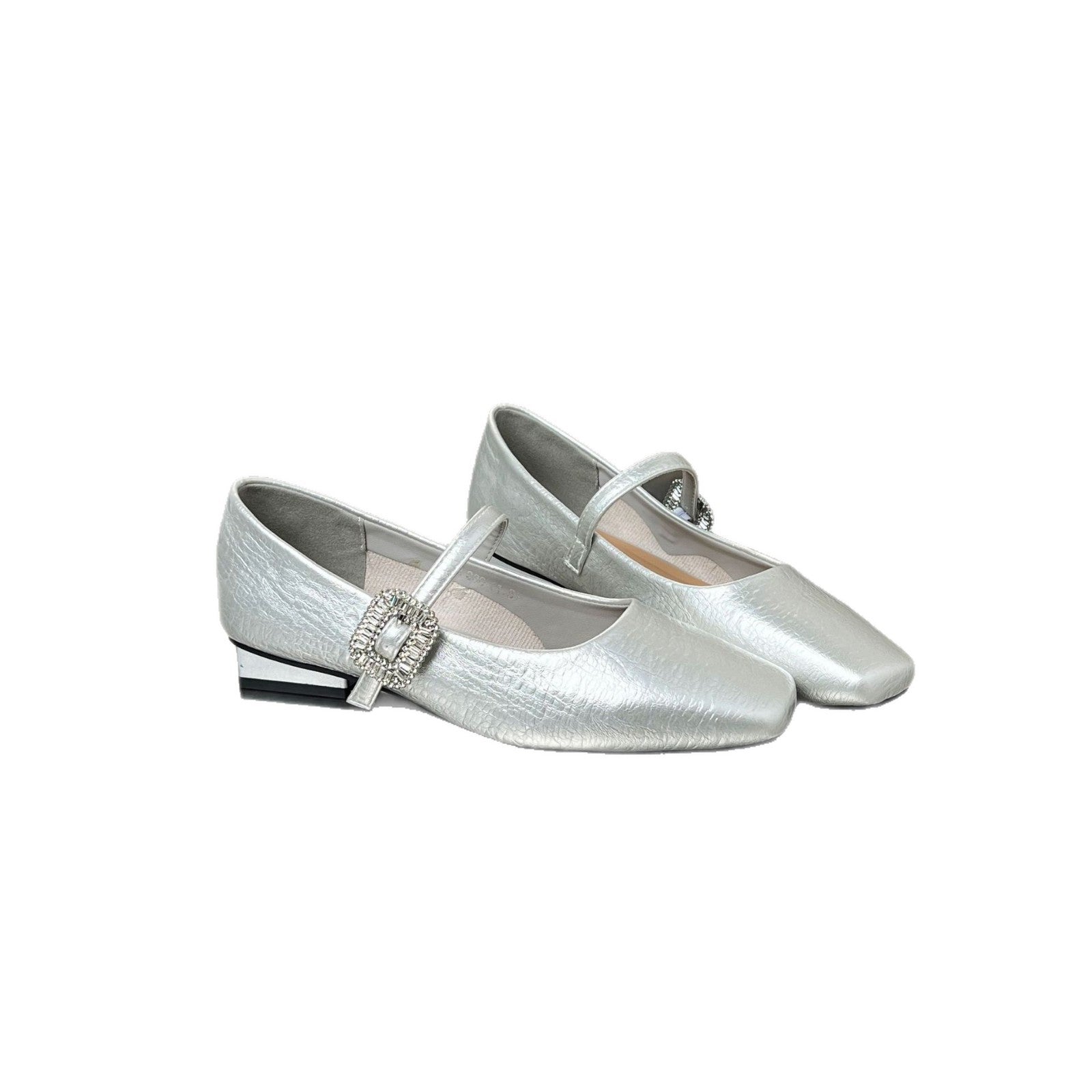 Damen Elegante Ballerinas mit modischem Riemen und funkelndem Schmuckdetail R&B