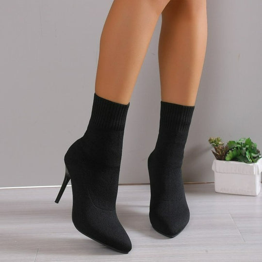 Damen Ankle Stiefeletten mit elegantem Strickoberteil und schmalem Absatz R&B