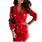 Damen doppelt knopf-beschichtetes Gürtel Mini Blazer Kleid