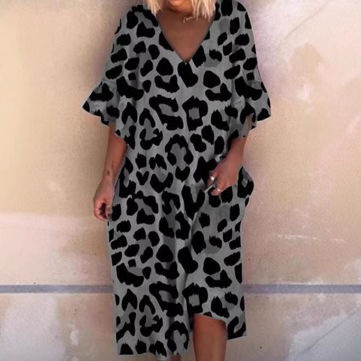 Damen Ärmelloses Kaftan Kleid im Leopardenmuster R&B