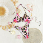 Damen Triangel-Bikini-Set mit floralem Leo-Muster R&B