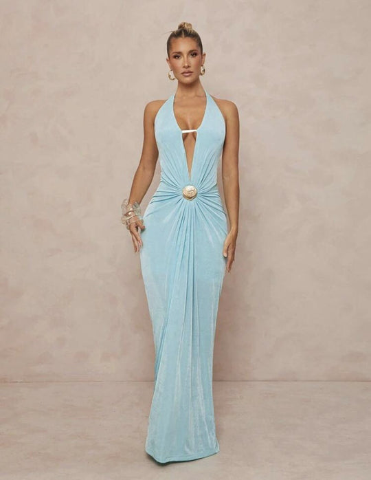 Damen Glamouröses Abendkleid mit tiefem V-Ausschnitt und eleganter Drapierung R&B