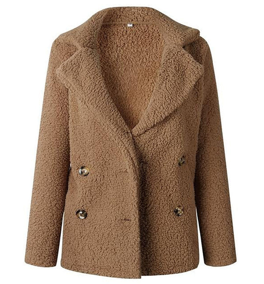 Damen Flauschiger Doppelreiher Blazer aus Kunstfell R&B