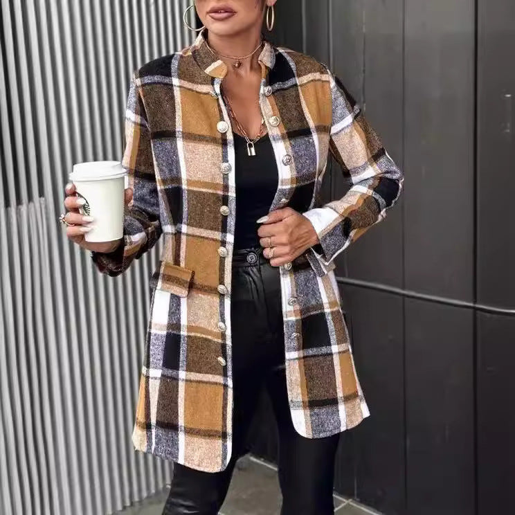 Damen Modischer Karo-Blazer aus weichem Wollmix R&B