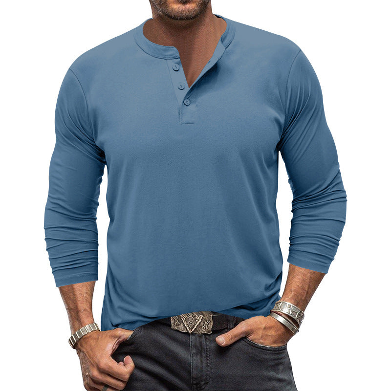 Herren Langarm-Henley-Shirt mit praktischem Knopfdesign R&B