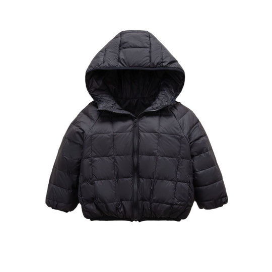 Damen warme Daunenjacke mit Kapuze und quer gestepptem Design R&B