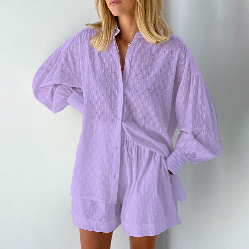 Damen modisches Kurzarm-Pyjama-Set mit strukturierter Oberflächenbeschaffenheit R&B