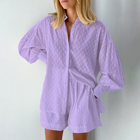 Damen modisches Kurzarm-Pyjama-Set mit strukturierter Oberflächenbeschaffenheit R&B