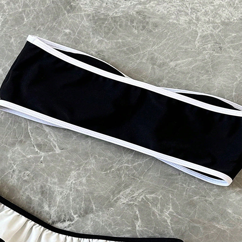 Damen Bandeau-Bikini mit Rüschendetails und elegantem Farbkontrast R&B