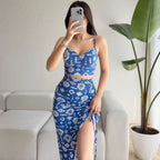 Damen Set aus Crop-Top und Knielangem Rock mit Raffungen R&B