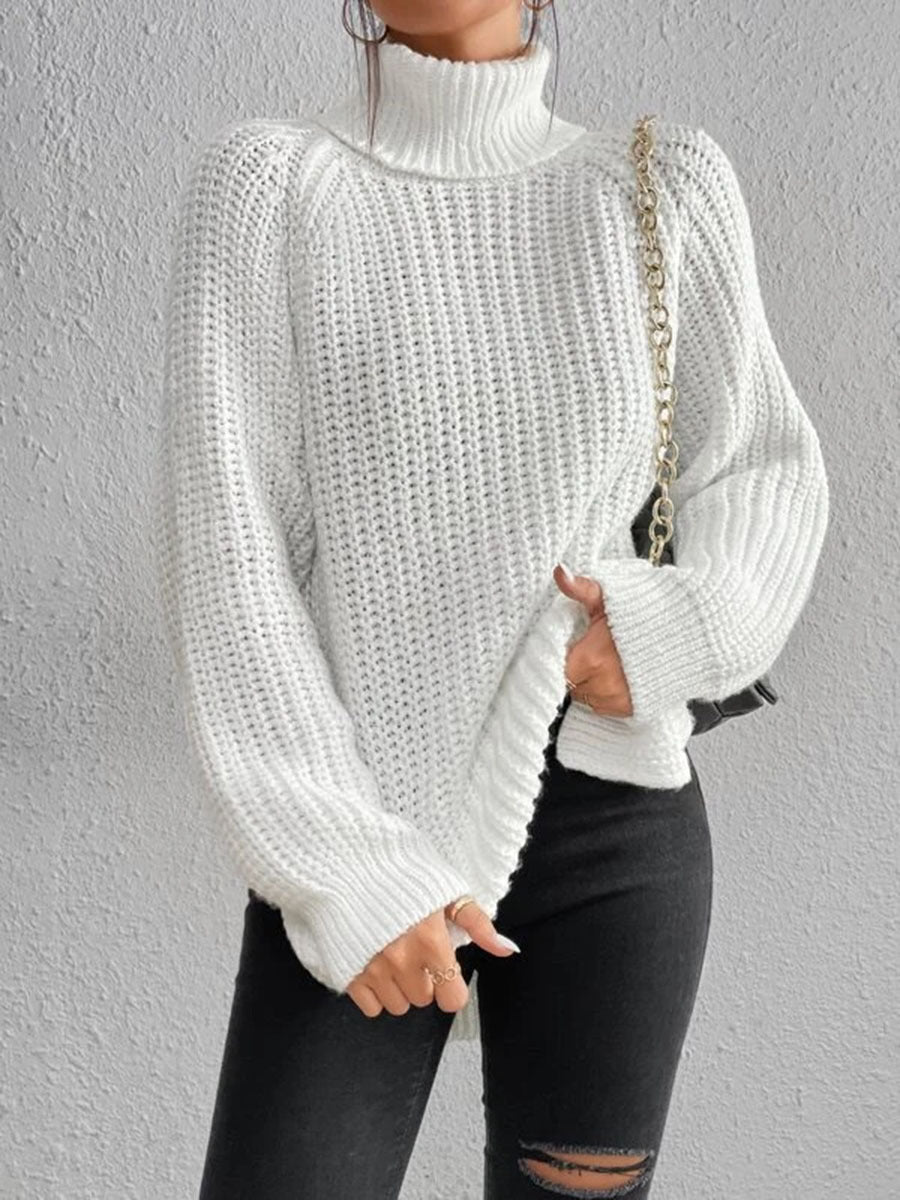 Damen Strickpullover mit hohem Kragen und strukturiertem Wabenmuster R&B