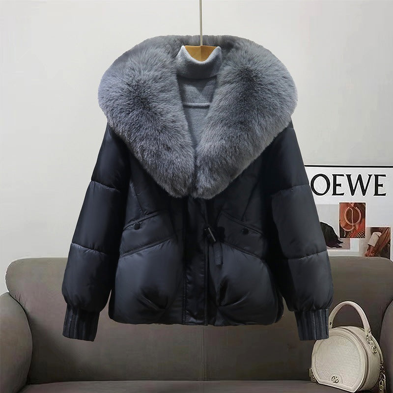Damen Modische und gefütterte Winterjacke mit abnehmbarem Kunstfellkragen R&B