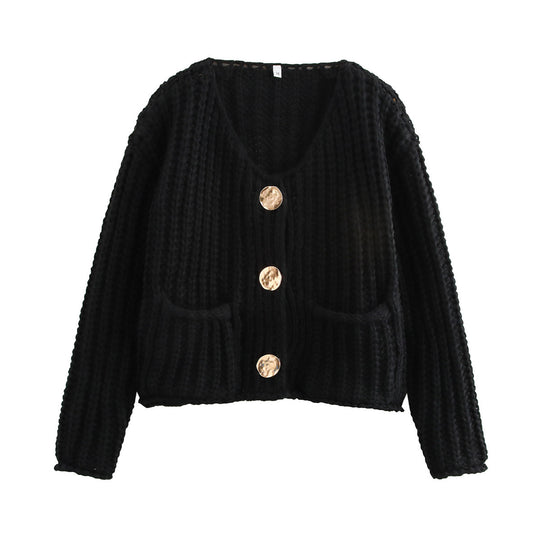 Damen Kuschelige Strickjacke mit großen Knöpfen und aufgesetzten Taschen R&B