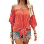Damen Off-Shoulder Oberteil mit knotenförmigem Design und lässigen Flügelärmeln R&B