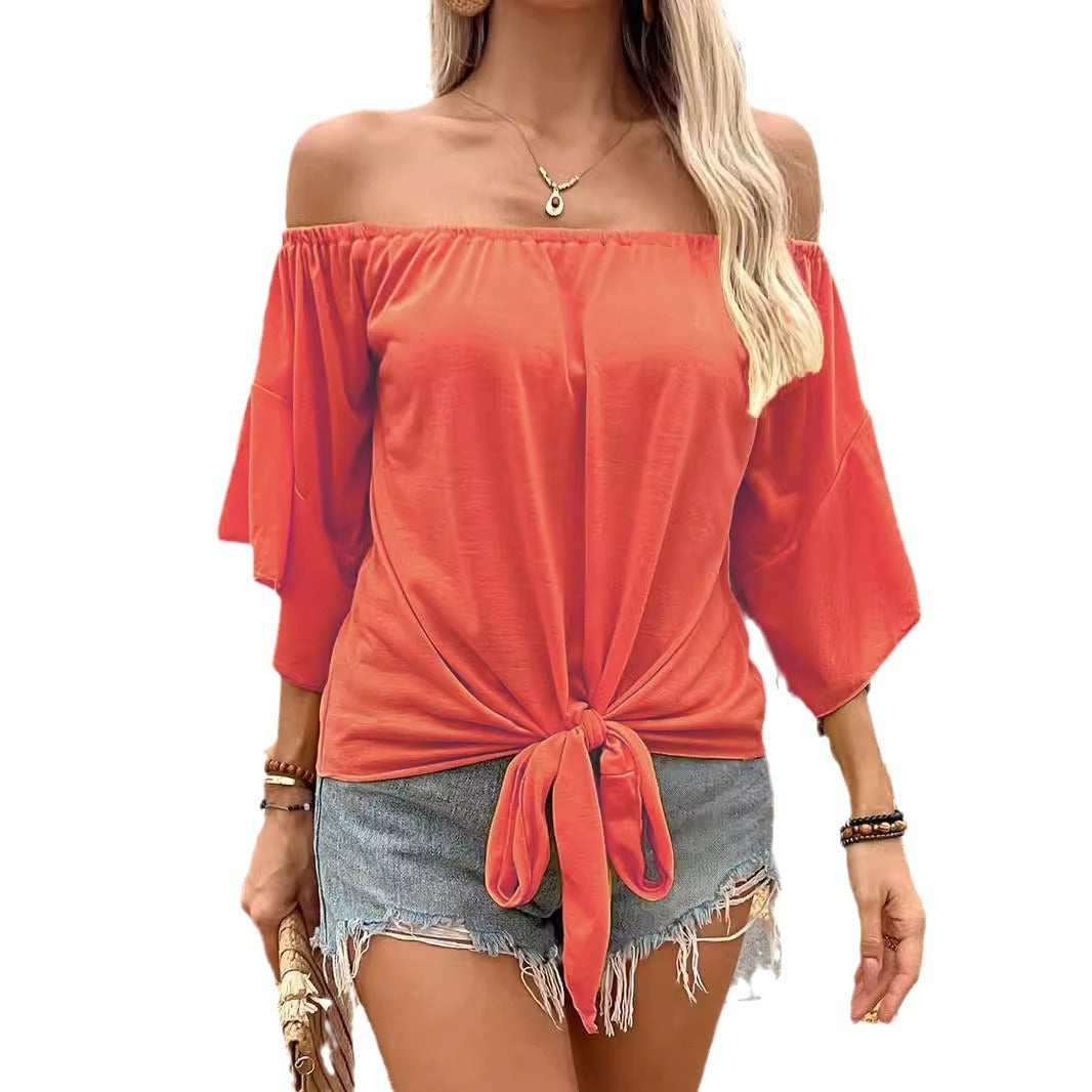 Damen Off-Shoulder Oberteil mit knotenförmigem Design und lässigen Flügelärmeln R&B