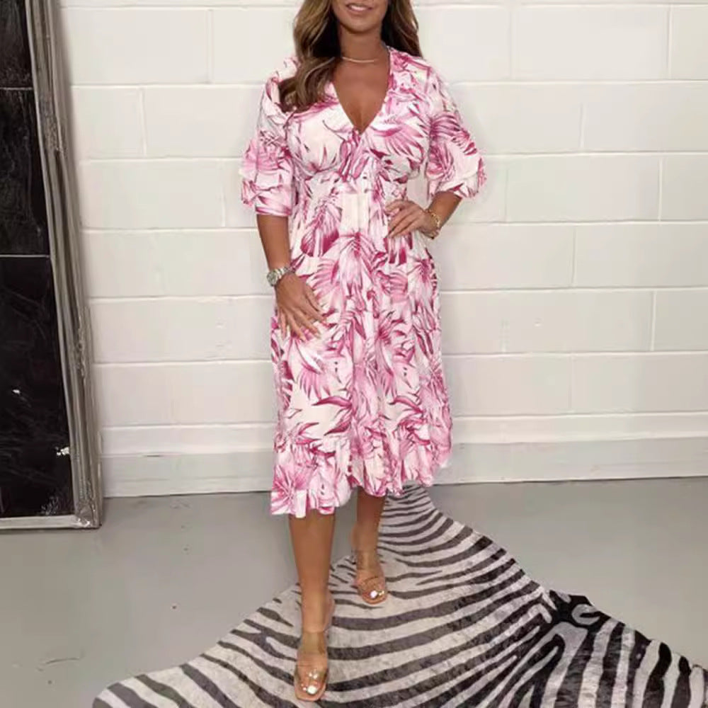Damen Maxikleid mit floralem Muster und feminine Rüschendetails R&B