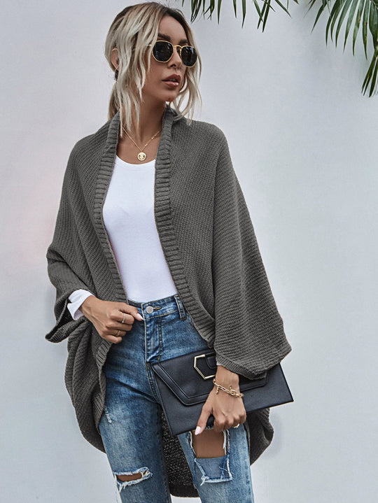 R&B | Strickjacke Oversized Passform Wolle Strick Offen Front Fledermausärmel