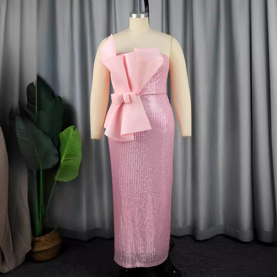 Damen Glänzendes Abendkleid mit asymmetrischem Schnitt und voluminöser Schleifen-Applikation R&B