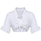 Damen nan Spitzenbolero Bluse mit Stehkragen, 3/4 Ärmeln und BindR&Band R&B