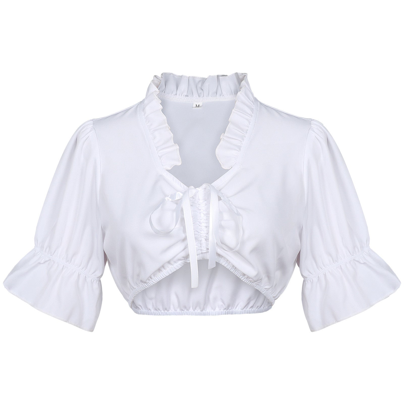 Damen nan Spitzenbolero Bluse mit Stehkragen, 3/4 Ärmeln und BindR&Band R&B