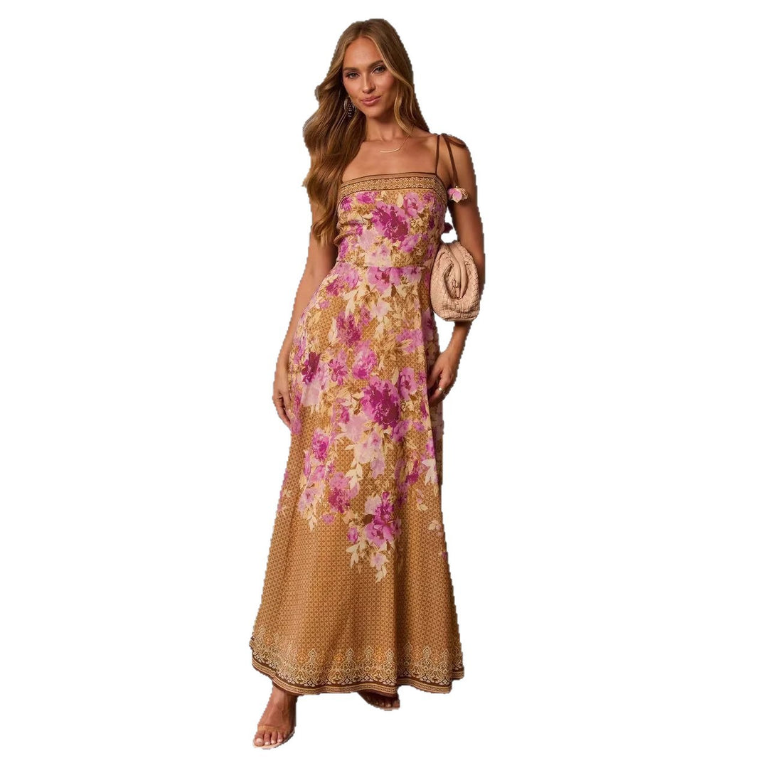 Damen Maxikleid im romantischen Bohemian-Stil mit floralen Akzenten und verstellbaren Trägern R&B