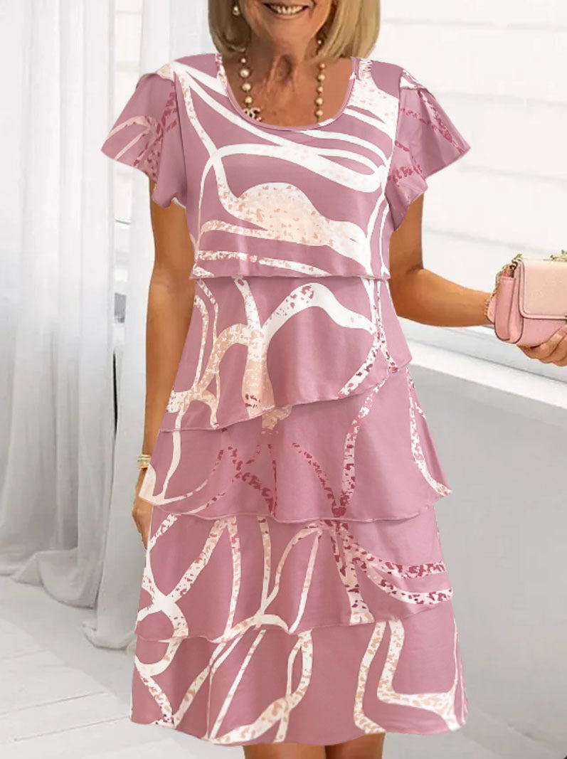 Damen fließendes Wickelkleid mit elegantem Layering und einzigartigem Muster R&B
