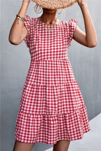 Damen Viskosekleid mit Rüschendetails und kariertem Design R&B