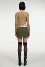 Damen luftiges Strickoberteil mit fransigen Details und asymmetrischem Schnitt R&B