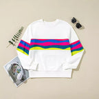 Damen Lässiges Oversized-Sweatshirt mit Bunten Streifen und Tieferem Rundhalsausschnitt R&B