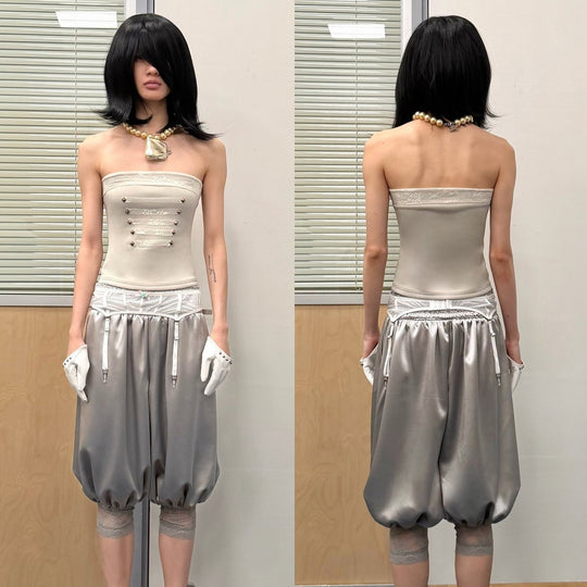 Damen Stilvolles Strapless Top mit glamourösen Verzierungen R&B